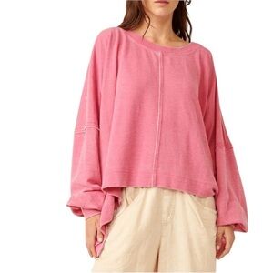 NWT FREE PEOPLE Pink Long Sleeve High Low Hem Oversized Sweatshirt Size XSmall